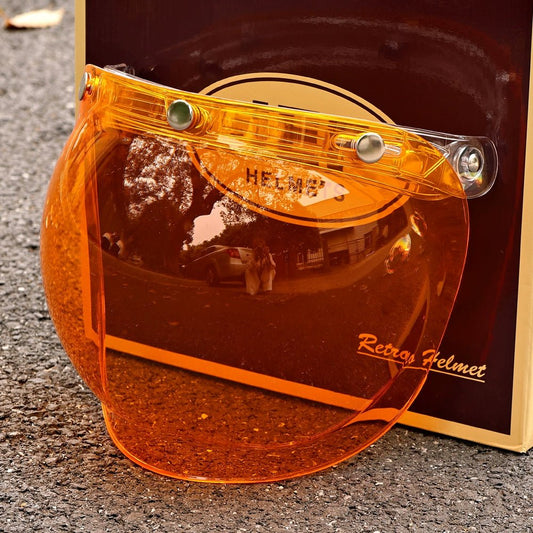 JEF retro bubble mirror half helmet windshield goggles flip up liftable retractable - Savile Speed Co.
