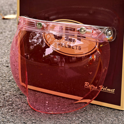 JEF retro bubble mirror half helmet windshield goggles flip up liftable retractable - Savile Speed Co.