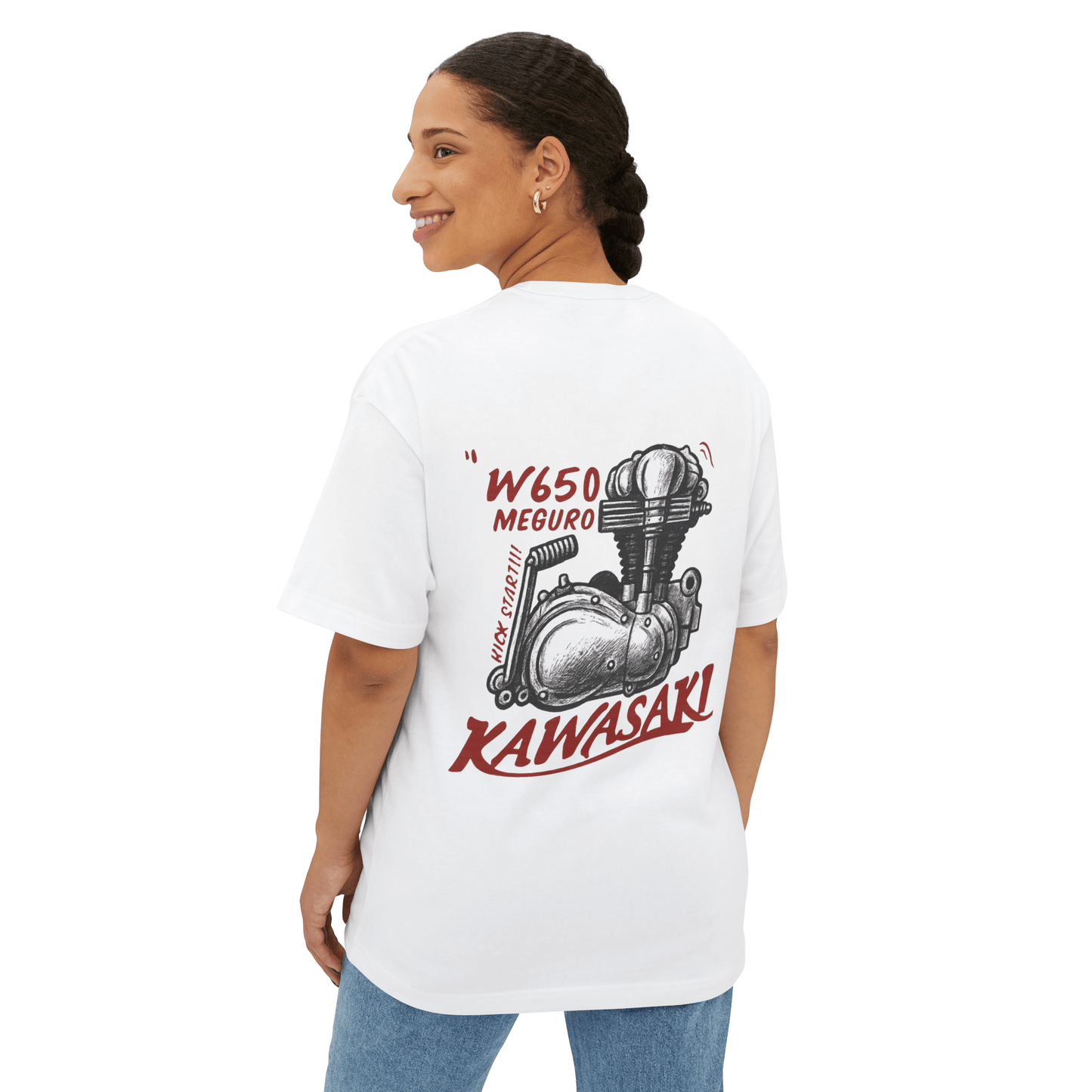 Moke Design Retro Motorcycle Single Cylinder Kawasaki W650 T-shirt - Savile Speed Co.