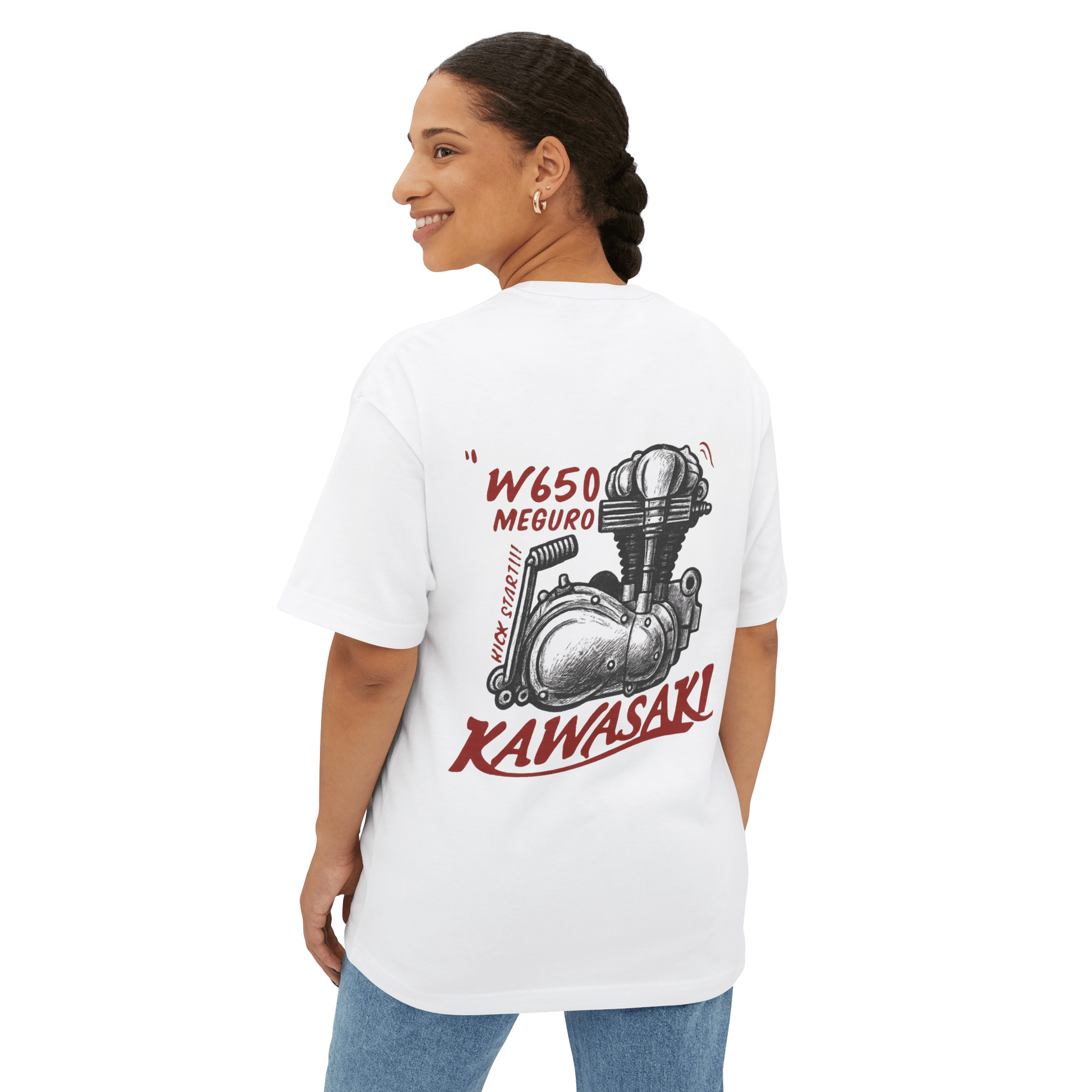 Moke Design Retro Motorcycle Single Cylinder Kawasaki W650 T-shirt - Savile Speed Co.