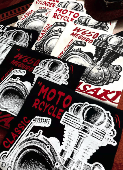 Moke Design Retro Motorcycle Single Cylinder Kawasaki W650 T-shirt - Savile Speed Co.