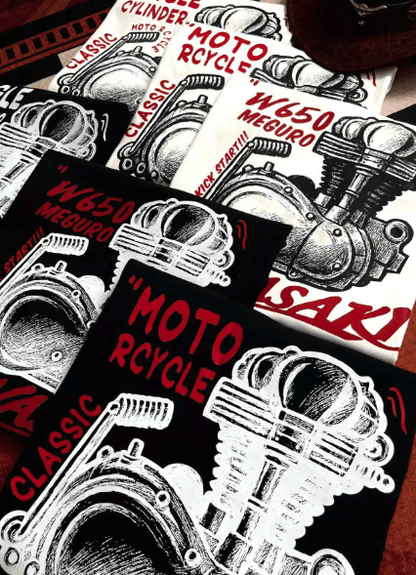 Moke Design Retro Motorcycle Single Cylinder Kawasaki W650 T-shirt - Savile Speed Co.