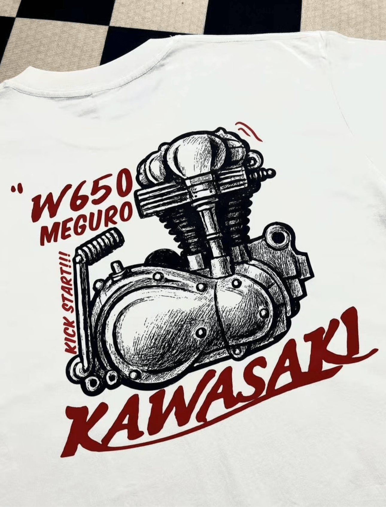 Moke Design Retro Motorcycle Single Cylinder Kawasaki W650 T-shirt - Savile Speed Co.