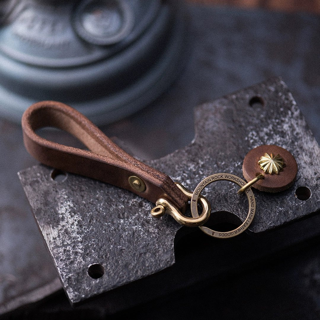 Mountain Rock Handmade Brass and Leather keychain - Savile Speed Co.