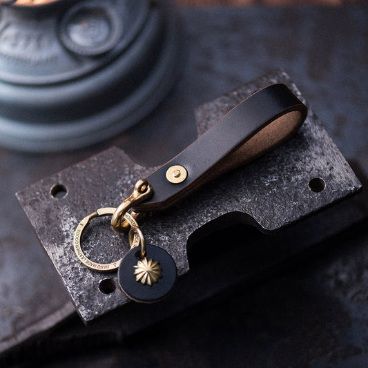 Mountain Rock Handmade Brass and Leather keychain - Savile Speed Co.