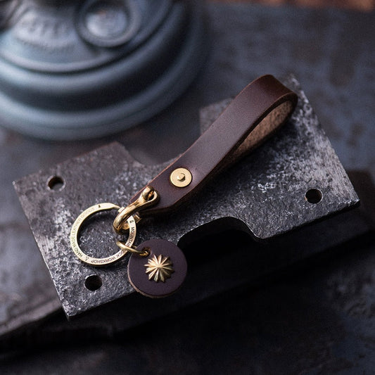 Mountain Rock Handmade Brass and Leather keychain - Savile Speed Co.
