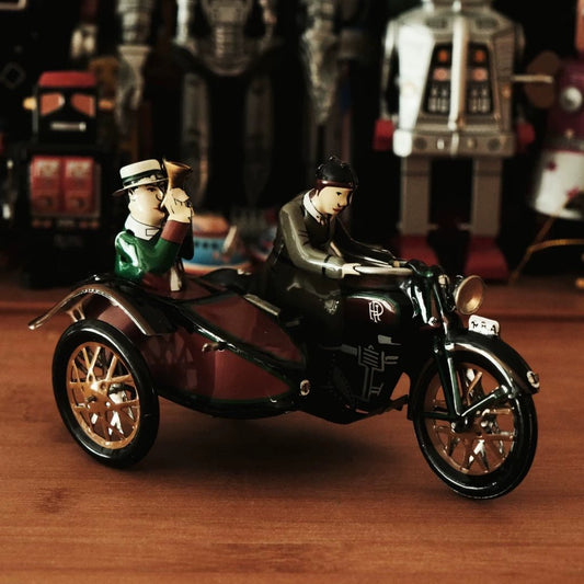 Pass Happiness Handmade Vintage Side Car Motorcycle Black Wind - up Toy - Savile Speed Co.