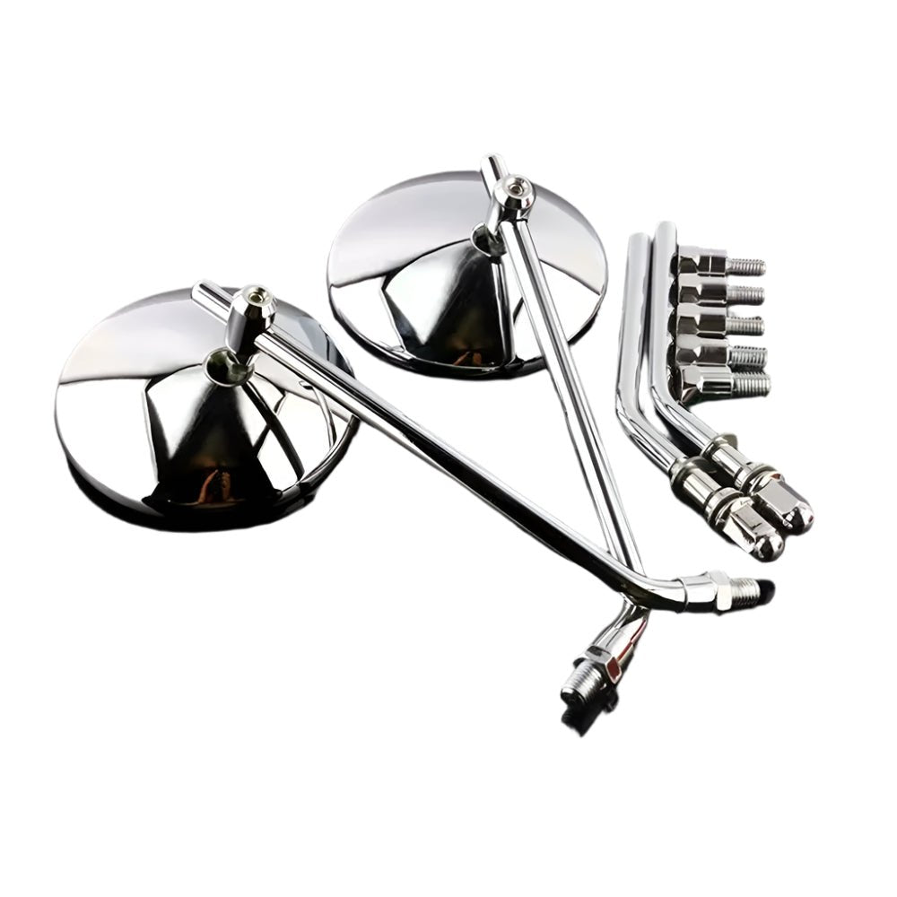 Retro Chrome & Black Motorcycle Mirrors Universal Fit Café Racer Style - Savile Speed Co.