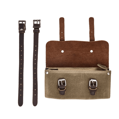 Retro motorcycle tool bag in waxed cotton – for Royal Enfield Triumph BMW riders – Savile Speed Co.