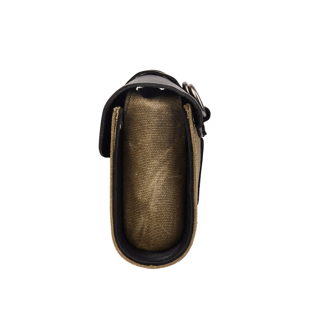 Retro motorcycle utility bag strap detail – easy attach and detach mounting – vintage riding gear – Savile Speed Co.