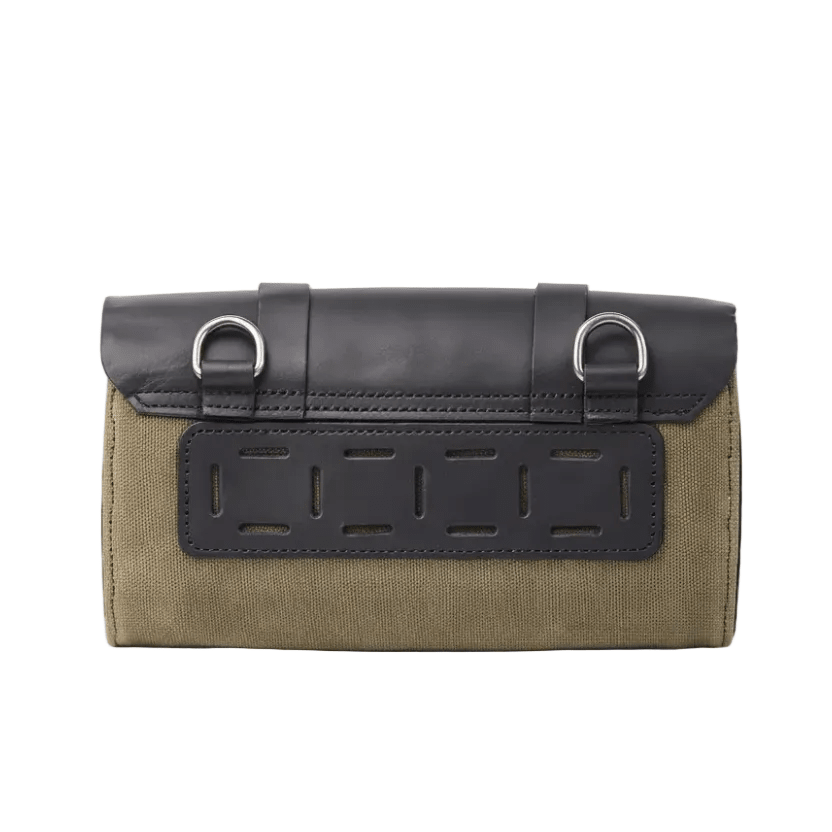 Vintage-style motorcycle tool bag rear view – structured woven interior – retro moto accessories – Savile Speed Co.