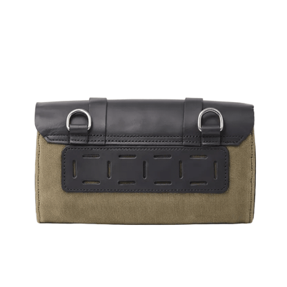 Vintage-style motorcycle tool bag rear view – structured woven interior – retro moto accessories – Savile Speed Co.