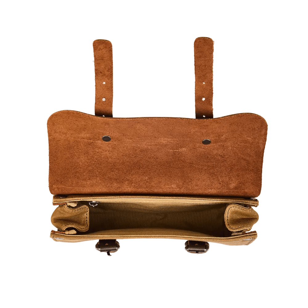 Savile Speed retro tool bag detail – leather strap fastening – vintage moto accessory – Savile Speed Co.