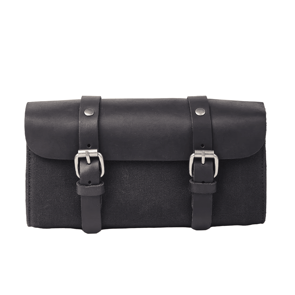 Retro motorcycle utility bag – quick-strap mounting – waxed cotton canvas – cafe racer motorcycle accessory – Savile Speed Co.