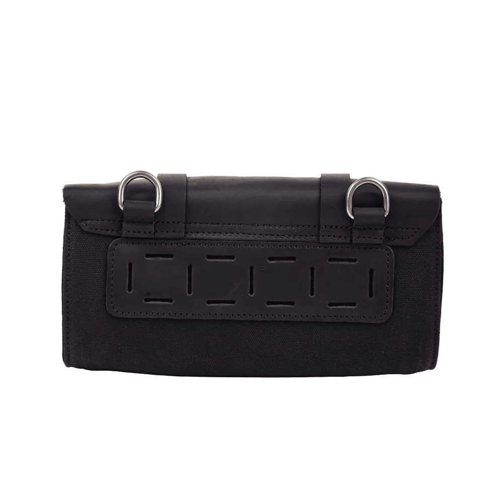 Savile Speed waxed cotton tool bag side view – slim grab handle – vintage-style motorcycle bag – Savile Speed Co.